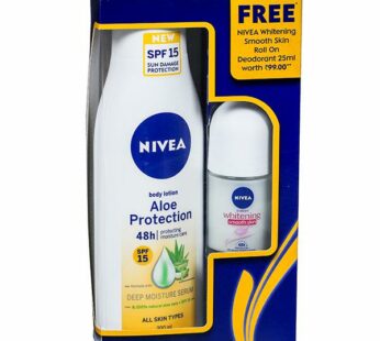 NIVEA Aloe Protection body lotion 200ml + Free Whitening smooth skin roll on deo 25ml